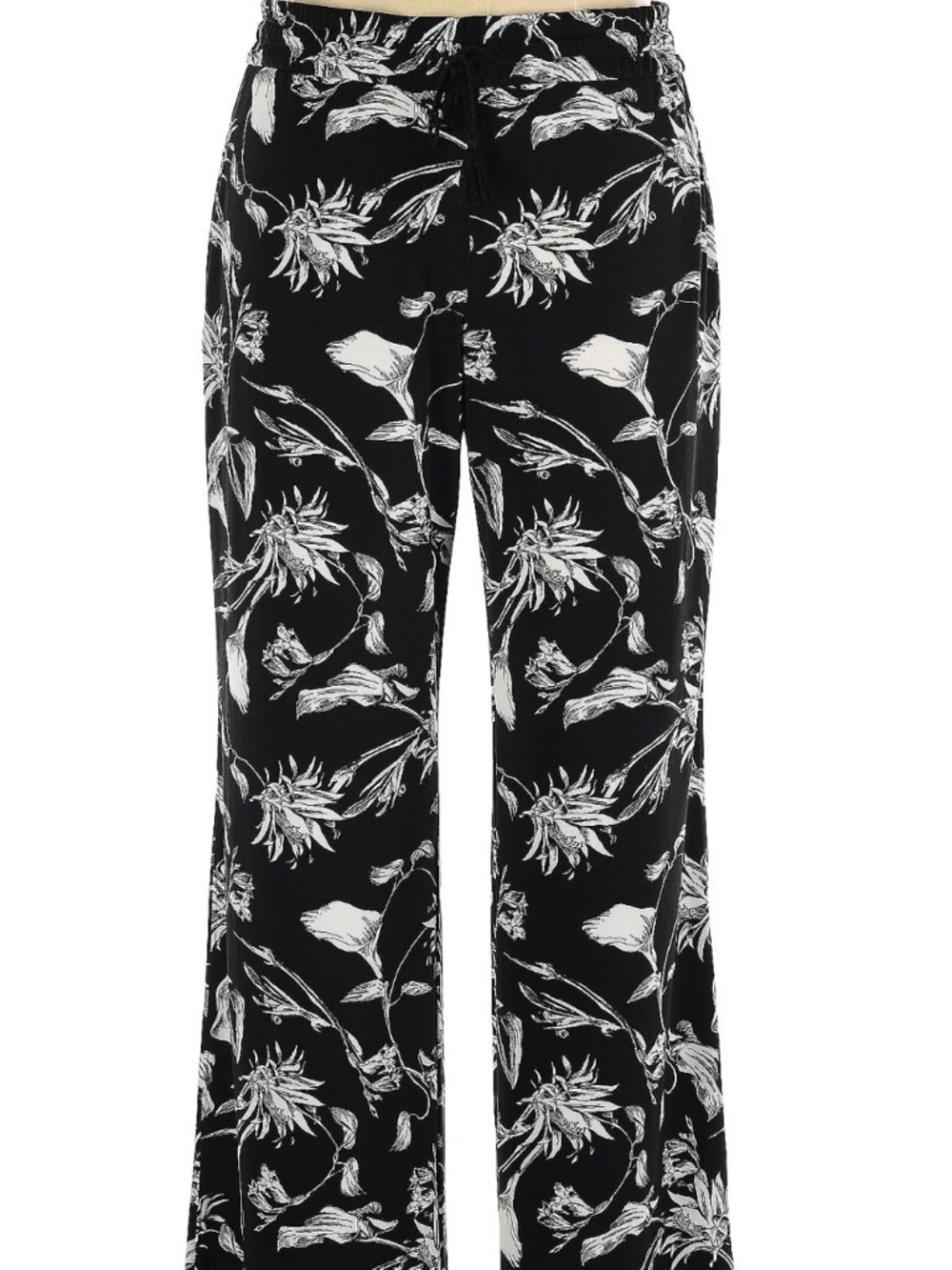 White House Black Market Black Floral Wide-Leg Pants